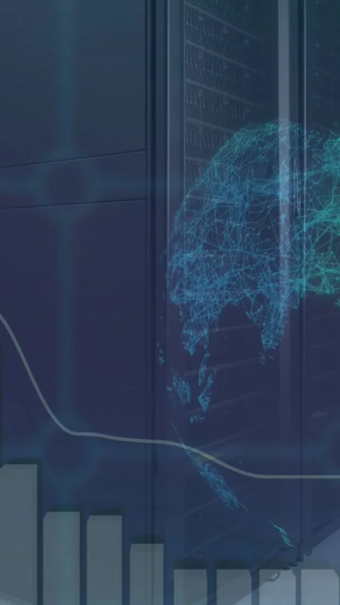 Animation of statistical data processing over spinning globe against computer Stock Footage 344693185