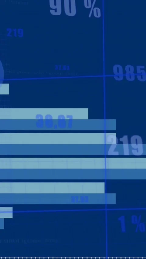 Animation of statistical data processing over grid network against blue Stock Footage 344693338