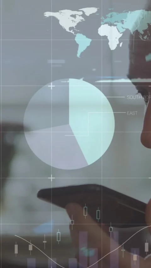 Animation of statistical data processing over caucasian senior man talking on Stock Footage 344706586