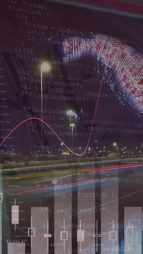Animation of statistical data processing over spinning globe and time-lapse of Stock Footage 344706669