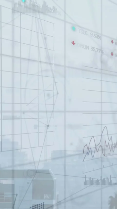 Animation of statistical data processing over cityscape Stock Footage 344723023