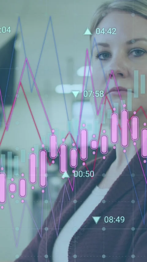 Animation of statistical data processing over portrait of caucasian woman Stock Footage 344723380