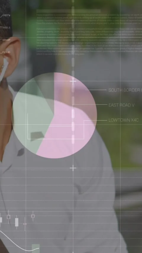 Animation of statistical data processing over man talking on smartphone on the Stock Footage 344723402