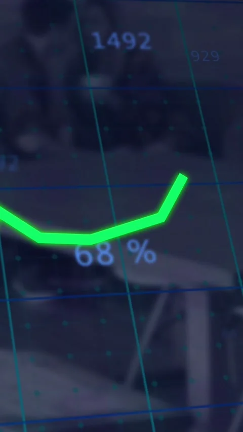 Animation of statistical data processing over grid network against man and woman Stock Footage 344745915