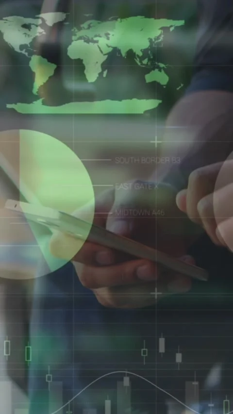 Animation of statistical data processing over mid section of man using a Stock Footage 344746147