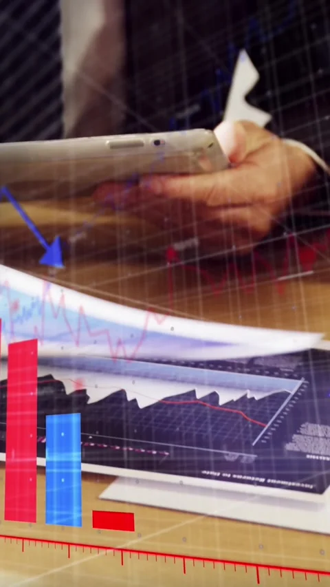 Animation of statistical data processing over mid section of businessman Stock Footage 344746190