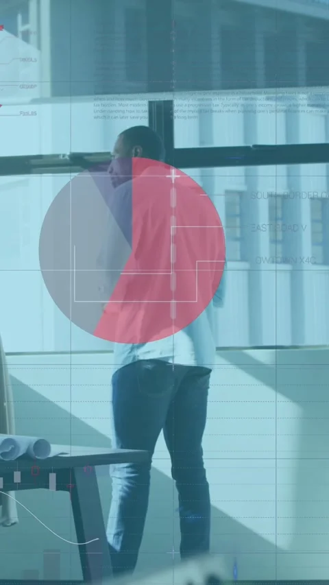 Animation of statistical data processing over african american man looking out Stock Footage 344766216