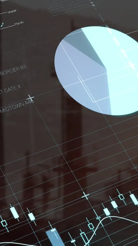 Animation of statistical data processing over grid network against construction Stock Footage 344774710
