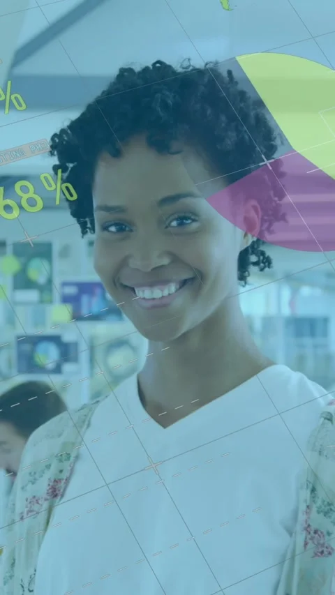Animation of statistical data processing over portrait of african american woman Stock Footage 344775163