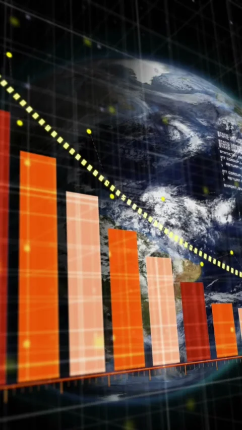 Animation of statistical data processing over spinning globe against black Stock Footage 344775174