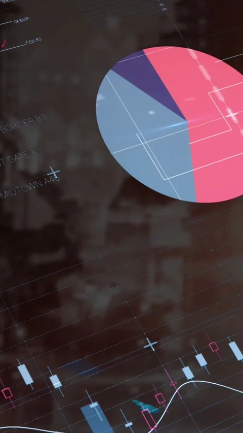 Animation of statistical data processing over grid network against construction Stock Footage 344783194