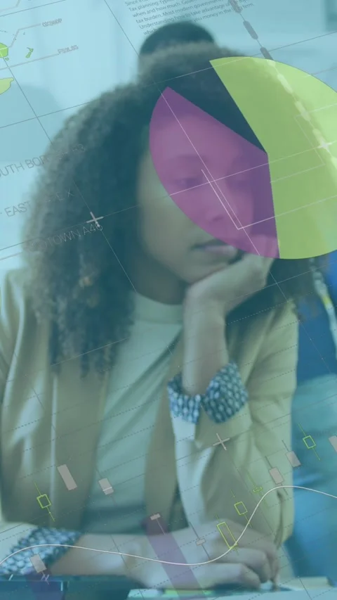 Animation of statistical data processing over thoughtful african american Stock Footage 344783789