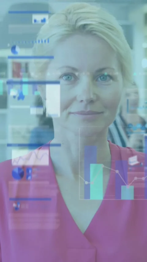 Animation of statistical data processing over portrait of caucasian senior woman Stock Footage 344783791
