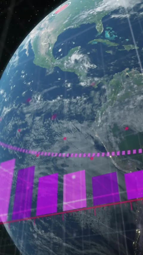 Animation of statistical data processing over globe against black background Stock Footage 344783867