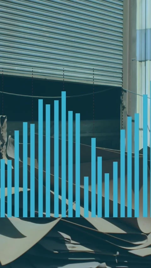 Animation of statistical data processing over scrap at junkyard Stock Footage 344802966