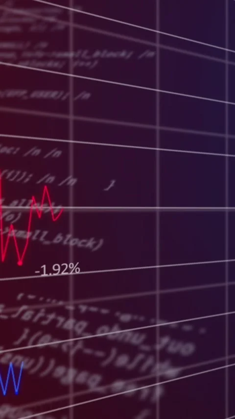Animation of statistical data processing over grid network against purple Stock Footage 344803240
