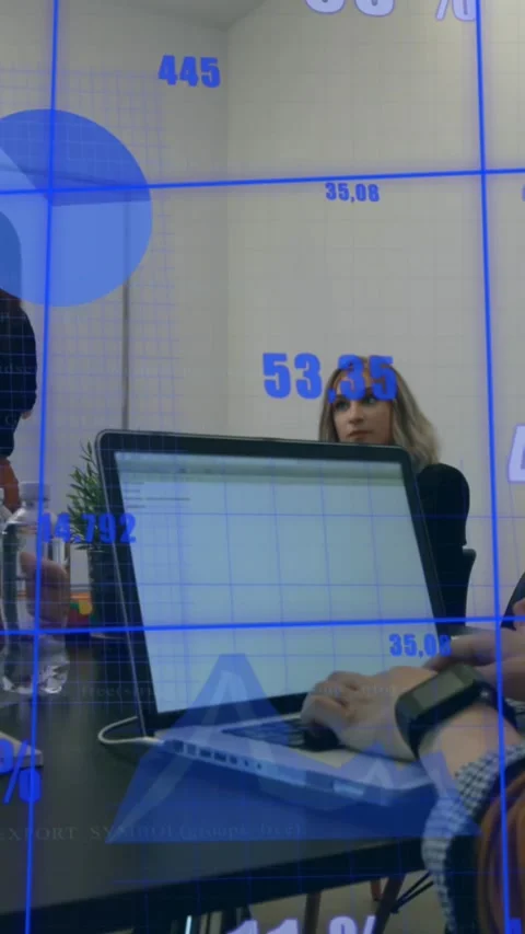 Animation of statistical data processing over rear view of woman giving 스톡 동영상 344803460