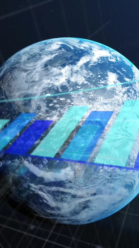 Animation of statistical data processing over globe against blue background 스톡 동영상 344803467