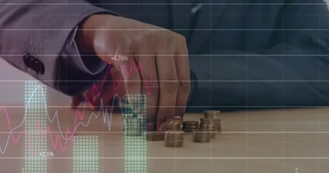 Animation of statistical data processing on thoughtful businessman stacking Stock Footage 326097939