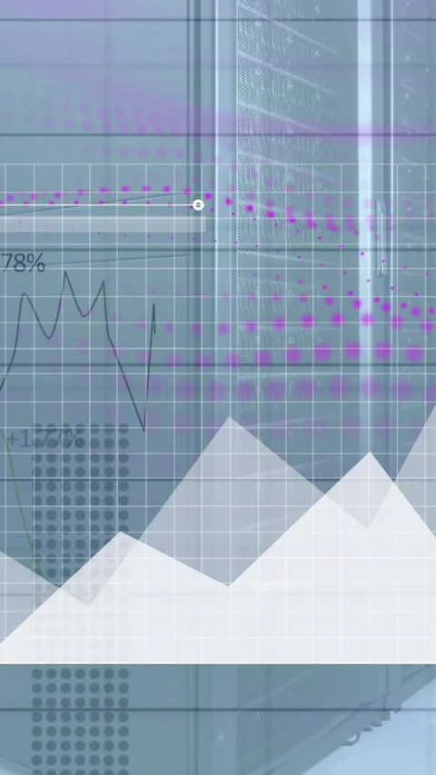 Animation of statistical processing against computer server room Stock Footage 344783364
