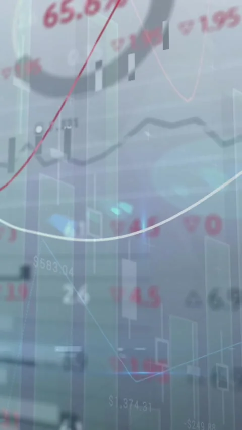 Animation of statistical, stock market data processing and light spots against Stock Footage 343920523