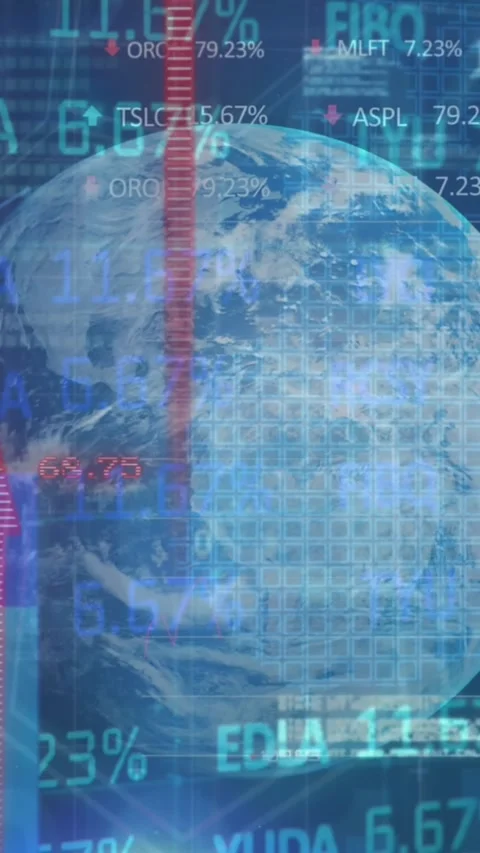 Animation of statistical, stock market data processing over spinning globe Stock Footage 344636872