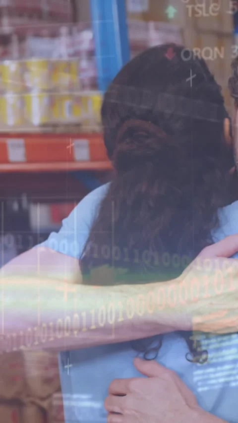 Animation of statistics and binary coding data processing over diverse Vídeos de archivo 344635635