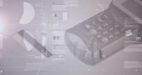 Animation of statistics and data processing over payment terminal Stock Footage 156776215