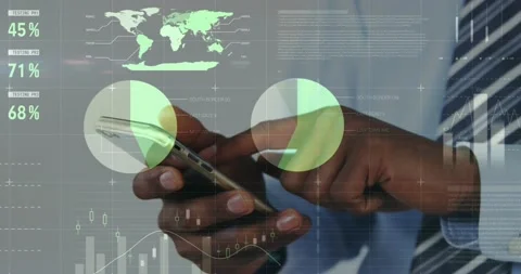 Animation of statistics and data processing over man using smartphone Stock-Footage 157193177