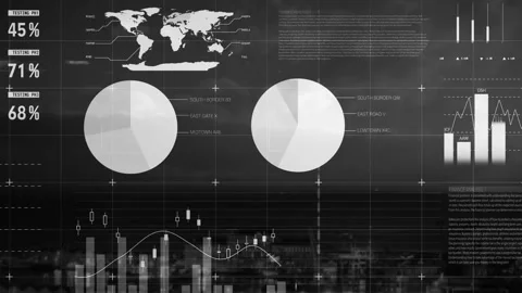 Animation of statistics and data processing over cityscape 스톡 동영상 205453963