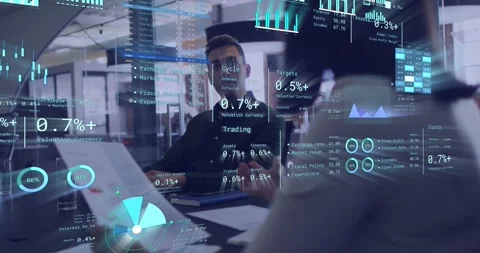 Animation of statistics and data processing over diverse business people in Stock-Footage 246410804