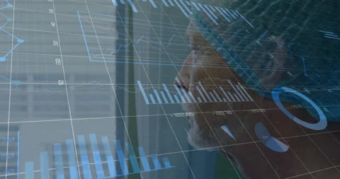 Animation of statistics and data processing over caucasian male surgeon Stock Footage 309076838