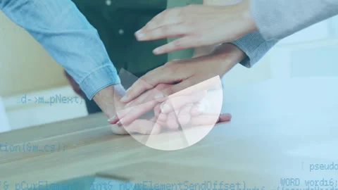 Animation of statistics and data processing over people stacking hands Stock Footage 313710610