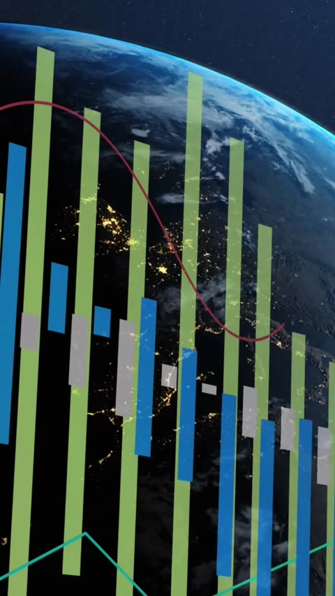 Animation of statistics and data processing over earth globe on blue background Stock Footage 320183286
