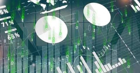 Animation of statistics and data processing over cardboard boxes on conveyor Stock Footage 326411423