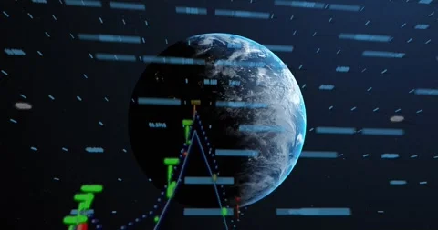 Animation of statistics and data processing over earth globe on blue background Stock Footage 327064378