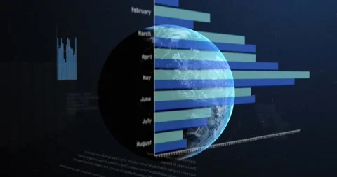 Animation of statistics and data processing over earth globe on blue background Stock Footage 327845960