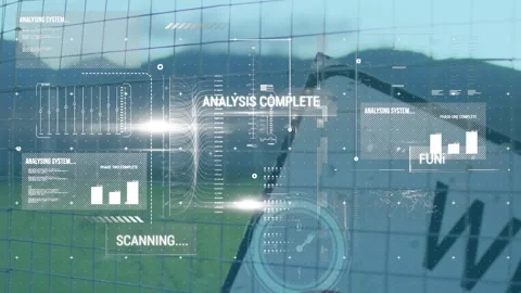 Animation of statistics and data processing over sign and wind turbine Stock Footage 328145158