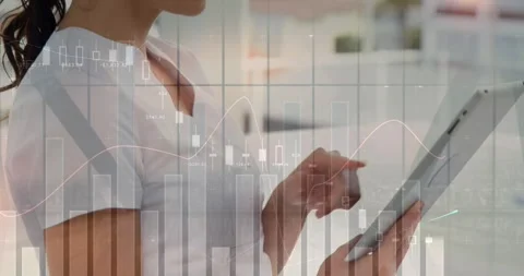Animation of statistics and data processing over man using computer Stock Footage 328645117