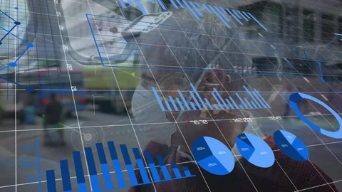 Animation of statistics and data processing over construction site Stock Footage 329413000