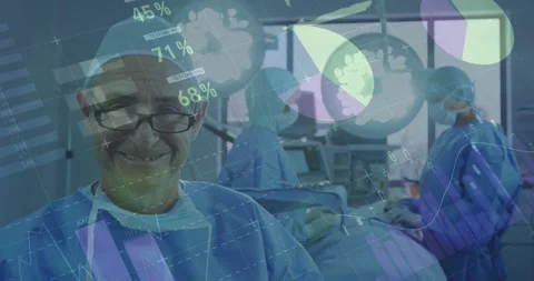 Animation of statistics and data processing over surgeons Stock Footage 329705412