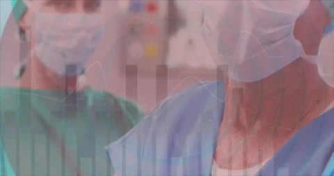 Animation of statistics and data processing over diverse surgeons Stock Footage 330248557
