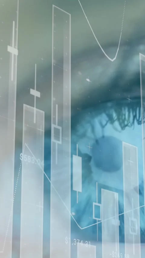 Animation of statistics and data processing over woman's eye in background Stock Footage 331643327