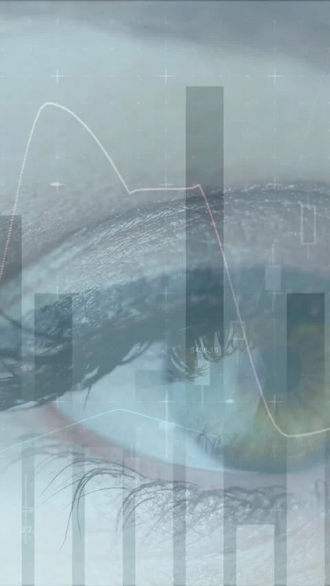 Animation of statistics and data processing over woman's eye in background Stock Footage 342004311
