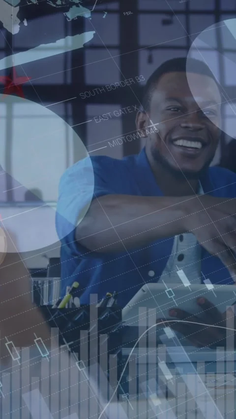 Animation of statistics and data processing over diverse business people shaking Stock-Footage 342009438