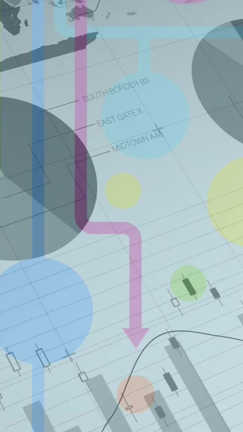 Animation of statistics and data processing over colorful shapes on white Stock Footage 343127866