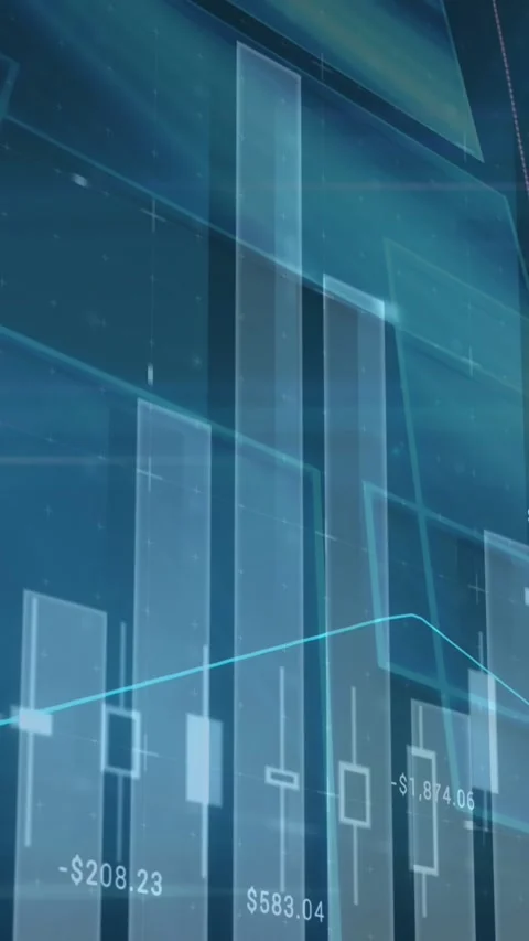 Animation of statistics and data processing on blue background Vidéo 343127875