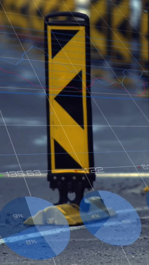 Animation of statistics and data processing over man using computer and city Stock Footage 343159034