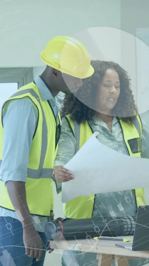 Animation of statistics and data processing over diverse female architects in Stock Footage 343713746