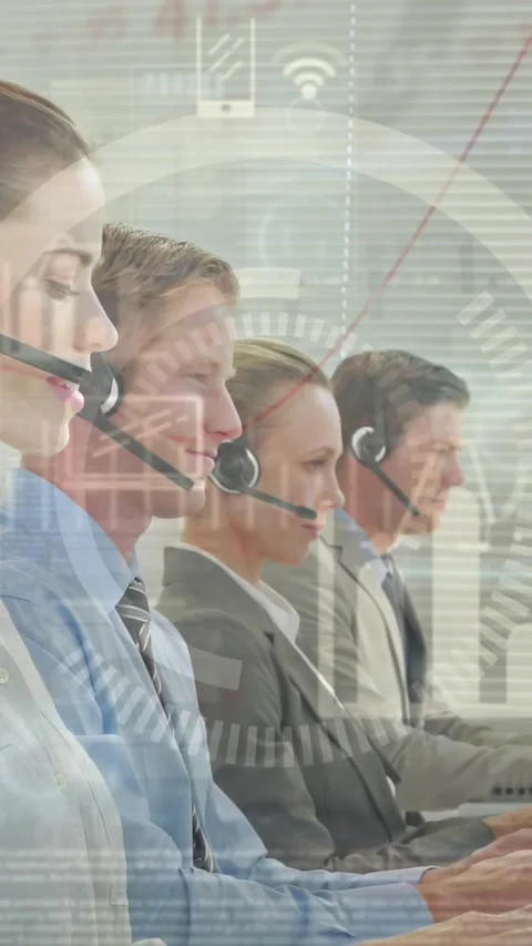 Animation of statistics and data processing over business people using phone Stock Footage 344524975